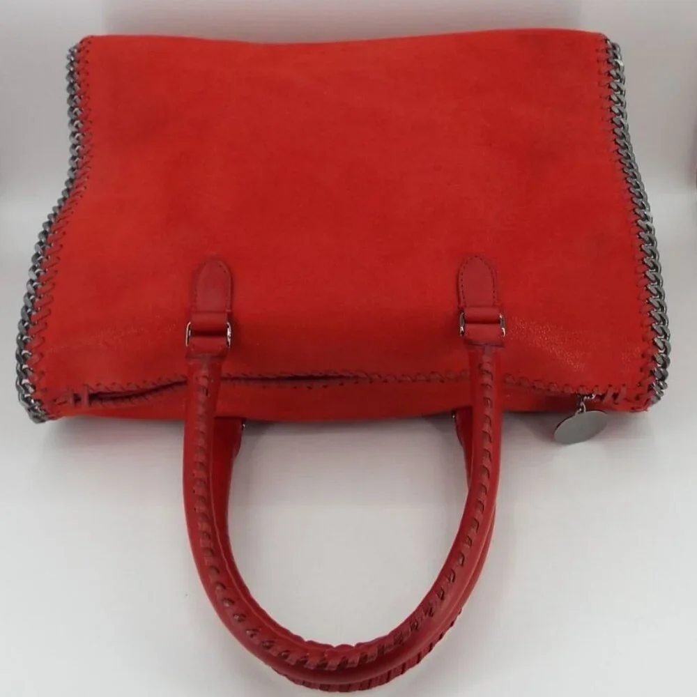 Stella McCartney Falabella Red Satchel Tote Bag Silver Tone Chain Trim Italy - Picture 5 of 14